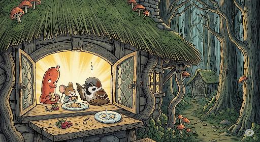 Chuột nhắt, chim sẻ và dồi nướng