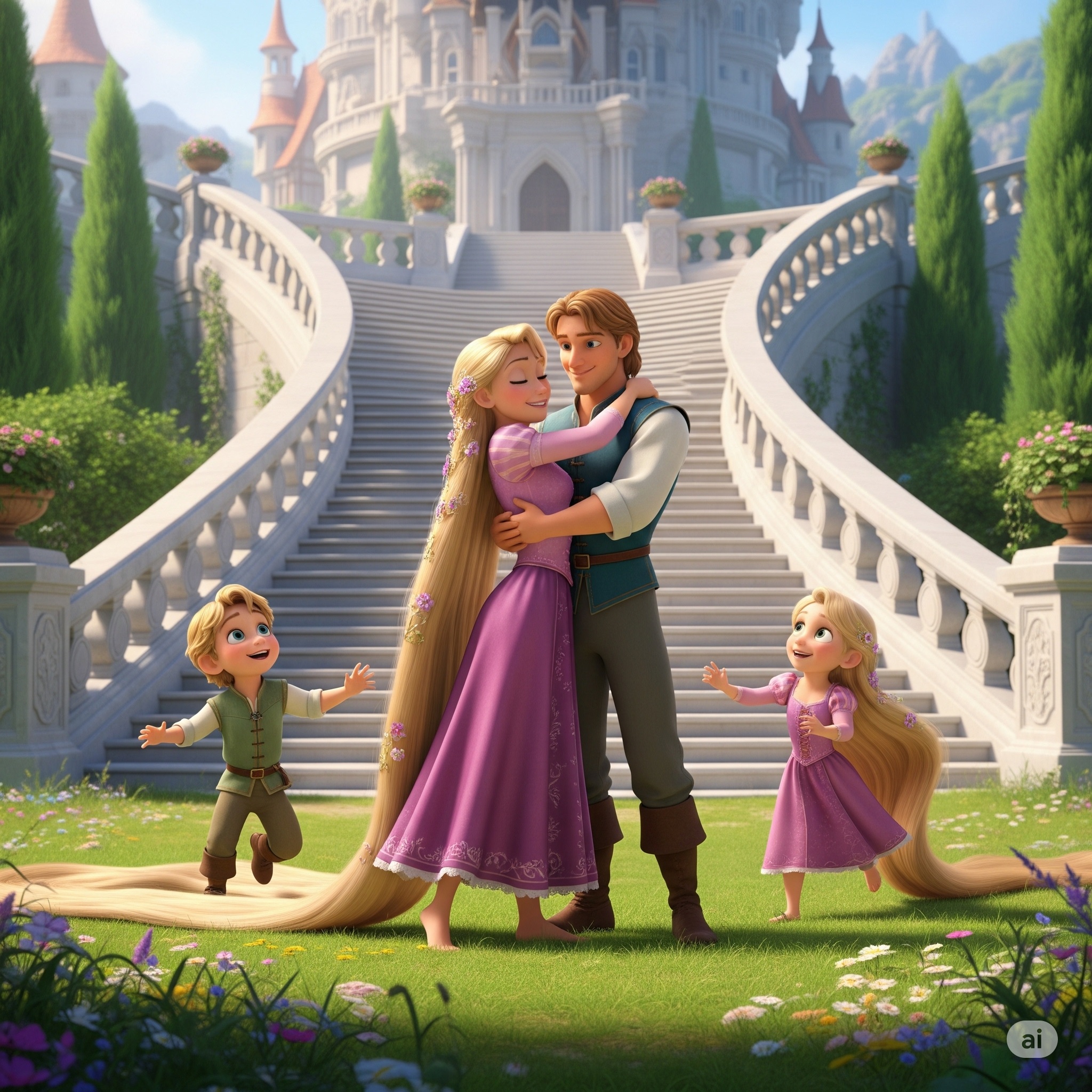 Hoàng tử gặp lại Rapunzel và các con